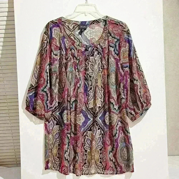 Nicole by Nicole Miller Top Blouse Chiffon Womens Size Large Sheer Geometric - Picture 2 of 14